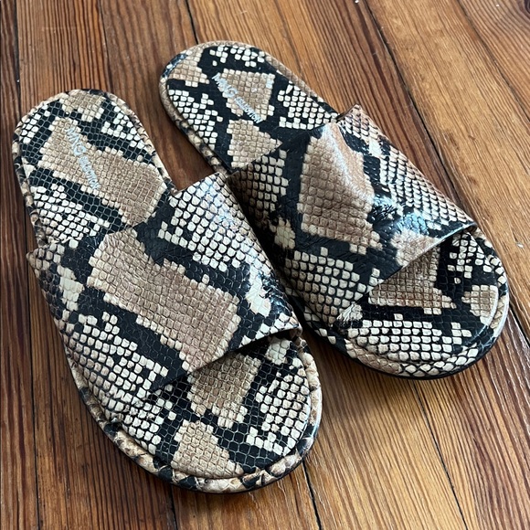 Mango Clasic Neutral Snakeskin Print Leather Slide Sandals - EU 39 / US 8.5 - Picture 5 of 8